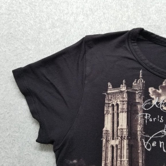 Hello Paris Shirt Womens 3 Black Crew Neck Short Sleeve - Picture 2 of 7